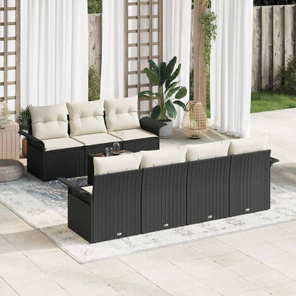 Gartensofa-set mit Kissen 8 pcs Schwarz Poly-Rattan