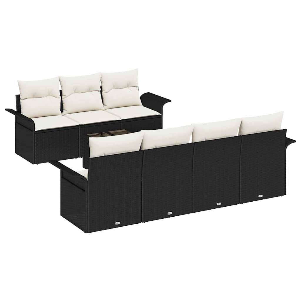 Gartensofa-set mit Kissen 8 pcs Schwarz Poly-Rattan
