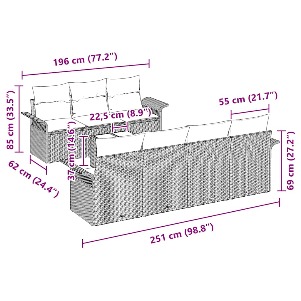 Gartensofa-set mit Kissen 8 pcs Schwarz Poly-Rattan