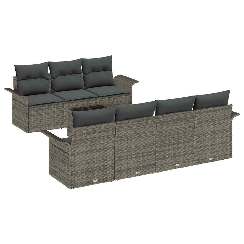 Gartensofa-set mit Kissen 8 pcs Grau Poly-Rattan