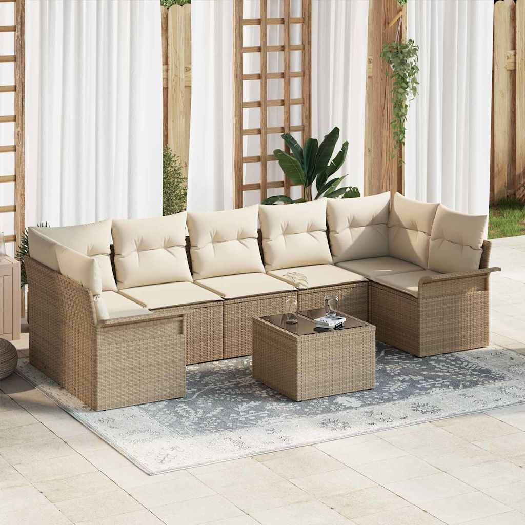 Gartensofa-set mit Kissen 8 pcs Beige Poly-Rattan