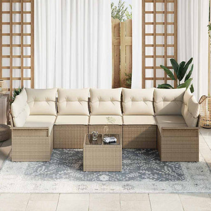 Gartensofa-set mit Kissen 8 pcs Beige Poly-Rattan