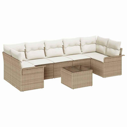 Gartensofa-set mit Kissen 8 pcs Beige Poly-Rattan