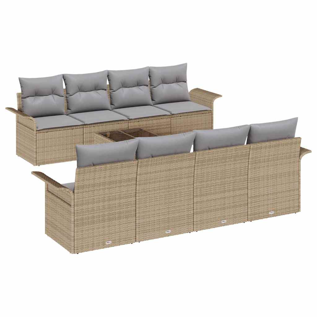 Gartensofa-set mit Kissen 9 pcs Beige Poly-Rattan