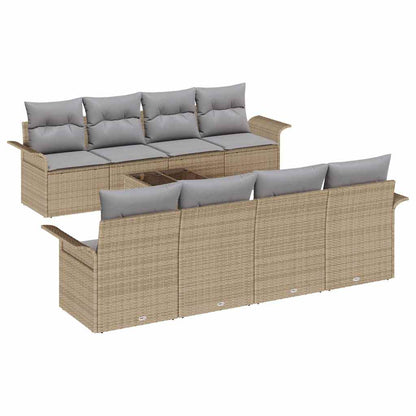 Gartensofa-set mit Kissen 9 pcs Beige Poly-Rattan