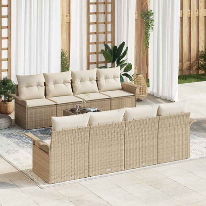 Gartensofa-set mit Kissen 9 pcs Beige Poly-Rattan