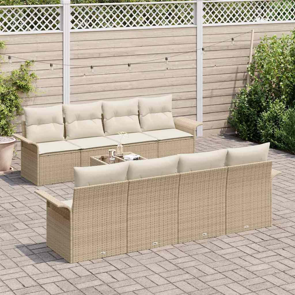 Gartensofa-set mit Kissen 9 pcs Beige Poly-Rattan
