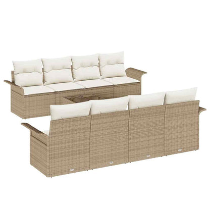 Gartensofa-set mit Kissen 9 pcs Beige Poly-Rattan