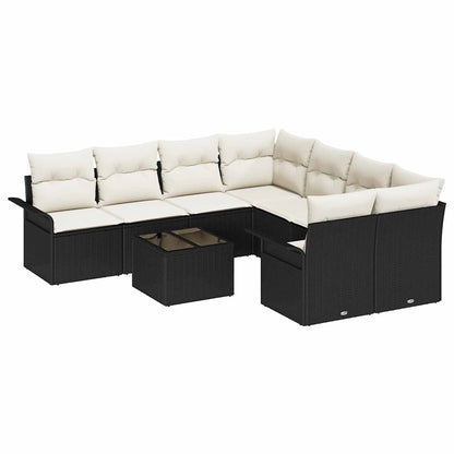 Gartensofa-set mit Kissen 9 pcs Schwarz Poly-Rattan