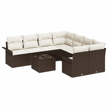 Gartensofa-set mit Kissen 9 pcs Braun Poly-Rattan