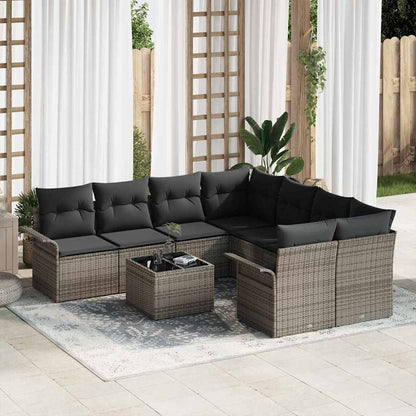 Gartensofa-set mit Kissen 9 pcs Grau Poly-Rattan