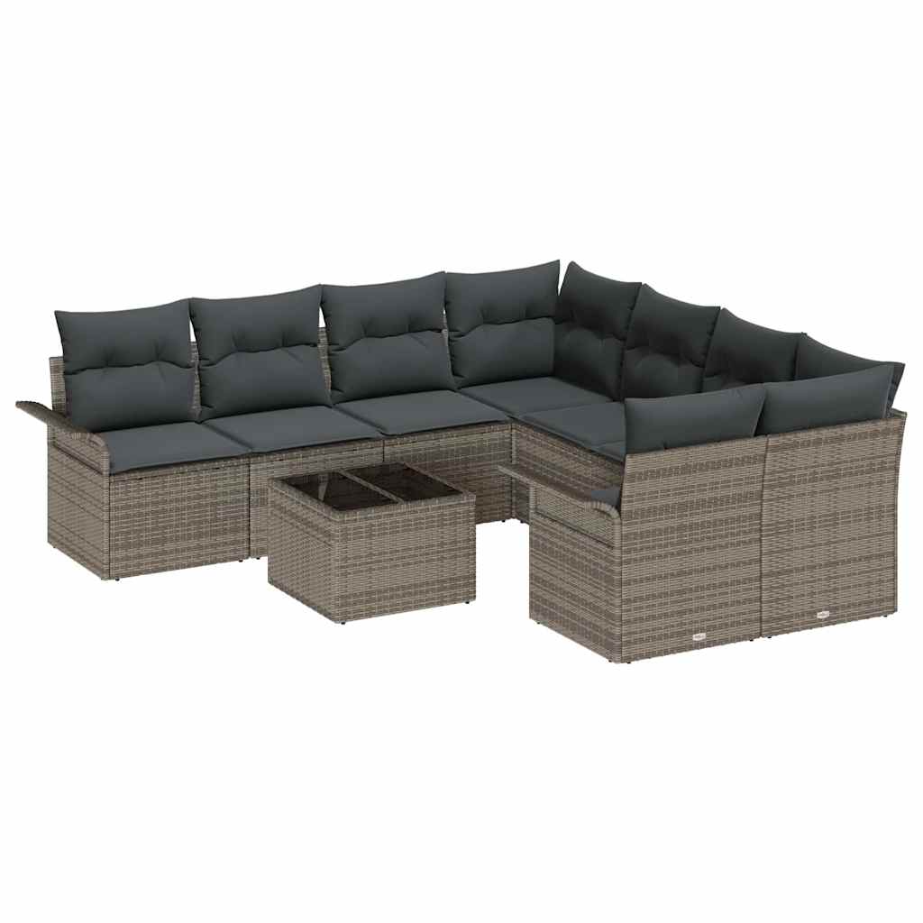 Gartensofa-set mit Kissen 9 pcs Grau Poly-Rattan