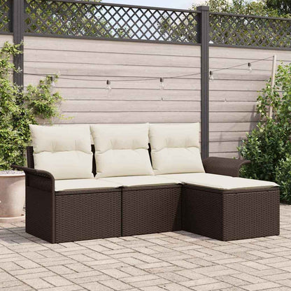 Sofa Set mit Kissen 4 pcs Braun und Creme Poly-Rattan