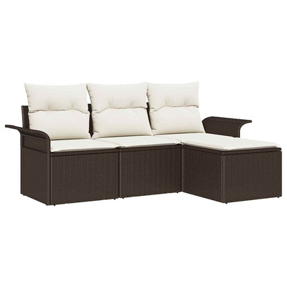 Sofa Set mit Kissen 4 pcs Braun und Creme Poly-Rattan