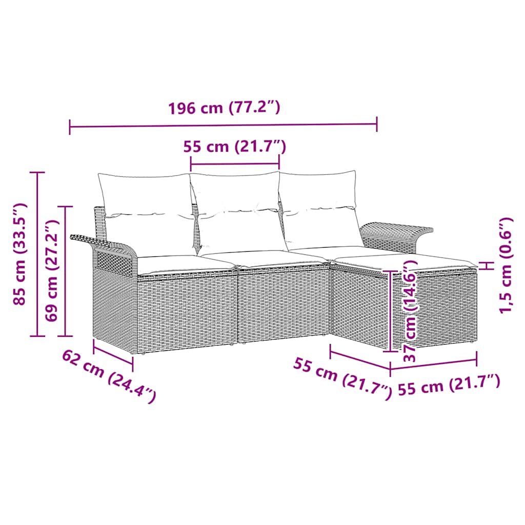 Sofa Set mit Kissen 4 pcs Braun und Creme Poly-Rattan