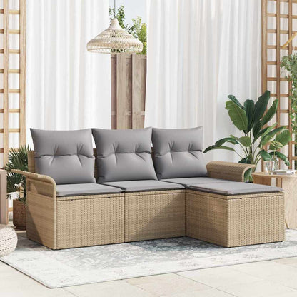 Sofa Set mit Kissen 4 pcs Beige Poly-Rattan