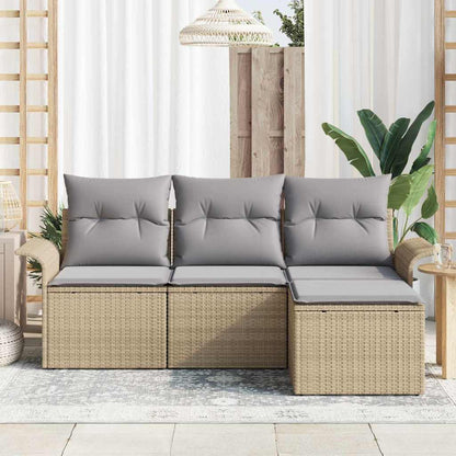 Sofa Set mit Kissen 4 pcs Beige Poly-Rattan
