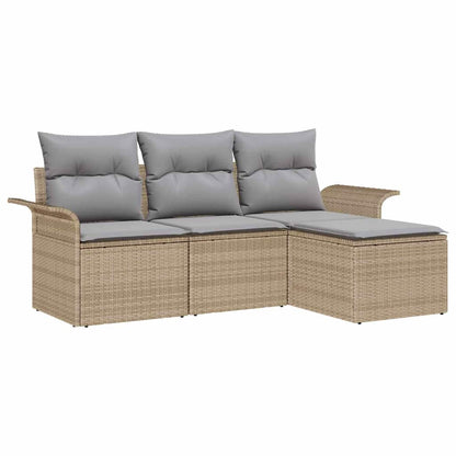 Sofa Set mit Kissen 4 pcs Beige Poly-Rattan
