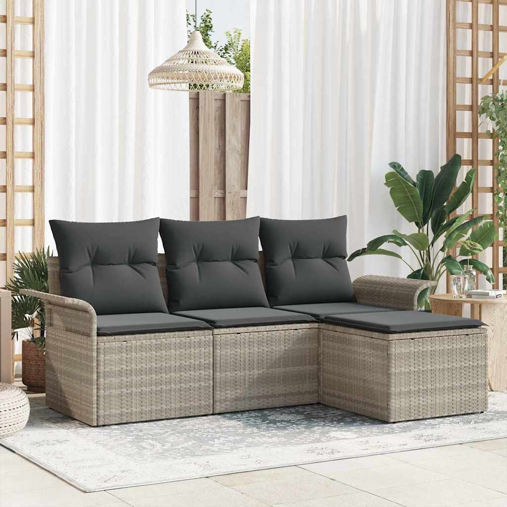 Sofa Set mit Kissen 4 pcs Grau Poly-Rattan