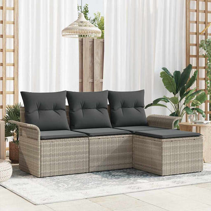 Sofa Set mit Kissen 4 pcs Grau Poly-Rattan