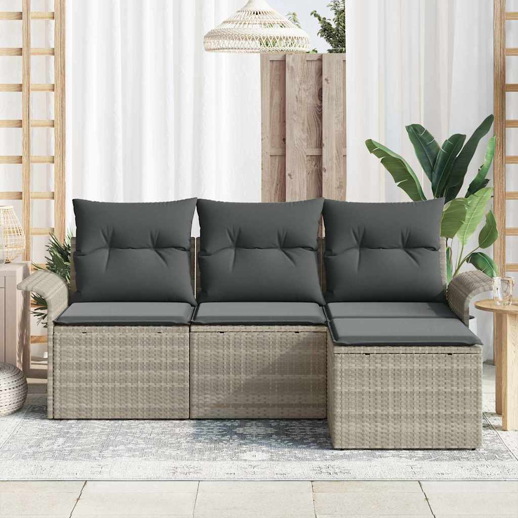 Sofa Set mit Kissen 4 pcs Grau Poly-Rattan