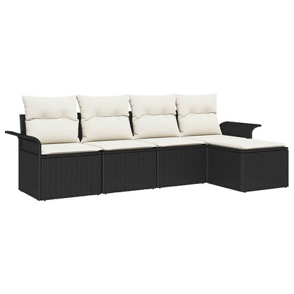 vidaXL Outdoor-Sofa mit Kissen 5 pcs Schwarz Poly-Rattan