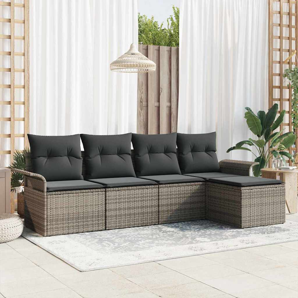 Outdoor-Sofa mit Kissen 5 pcs Grau Poly-Rattan