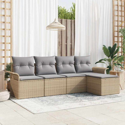 Outdoor-Sofa mit Kissen 5 pcs Beige Poly-Rattan