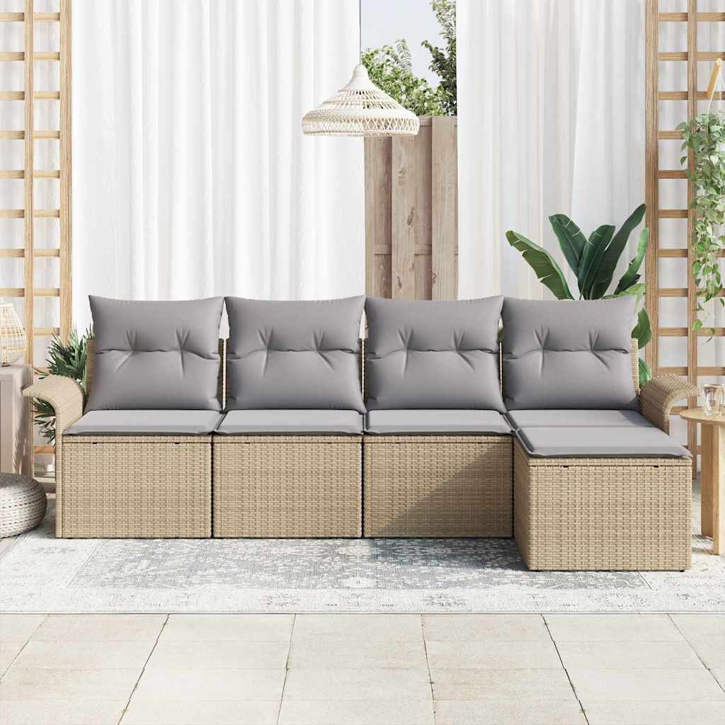 Outdoor-Sofa mit Kissen 5 pcs Beige Poly-Rattan