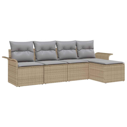 Outdoor-Sofa mit Kissen 5 pcs Beige Poly-Rattan