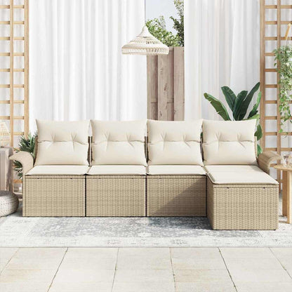 vidaXL Outdoor-Sofa mit Kissen 5 pcs Beige Poly-Rattan