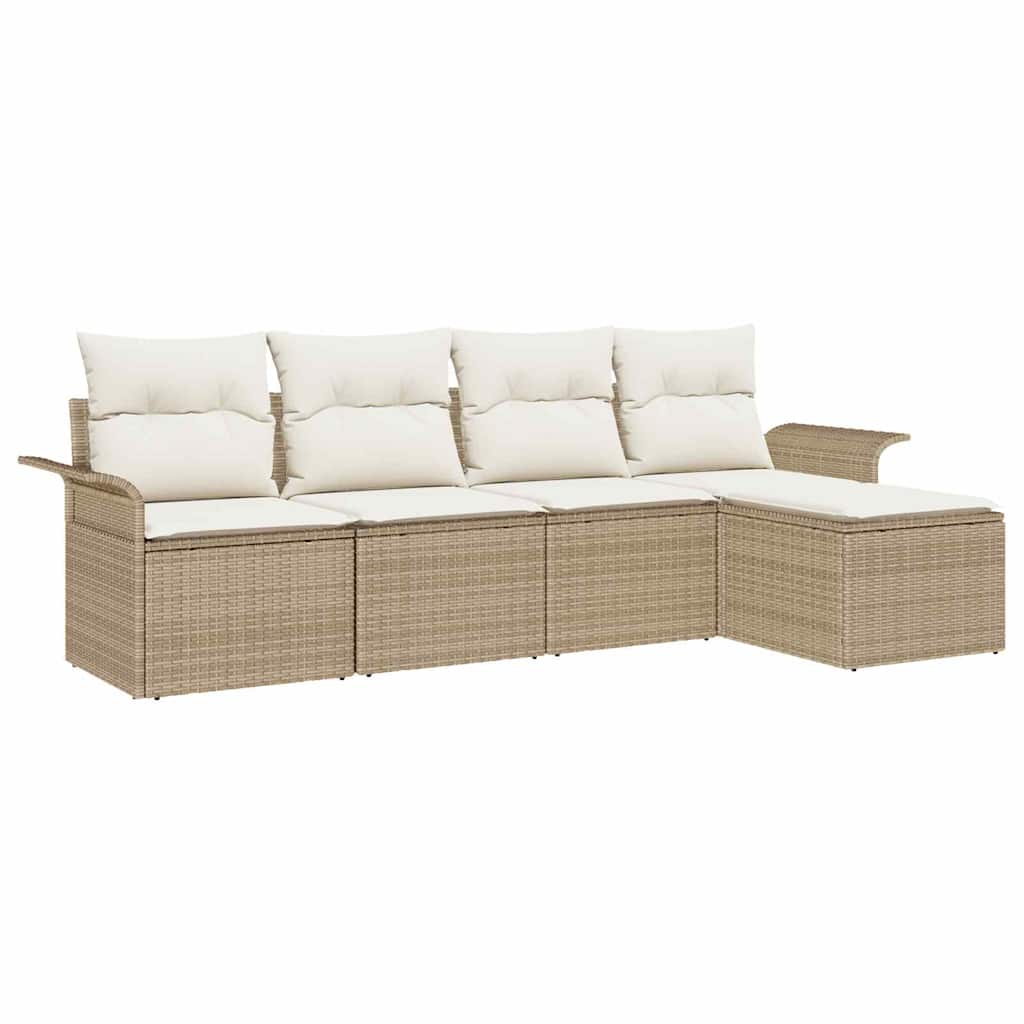 vidaXL Outdoor-Sofa mit Kissen 5 pcs Beige Poly-Rattan