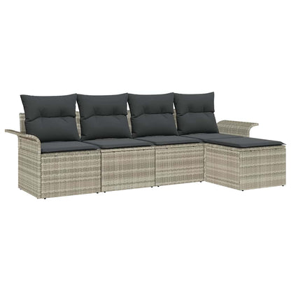 vidaXL Outdoor-Sofa mit Kissen 5 pcs Hellgrau Poly-Rattan