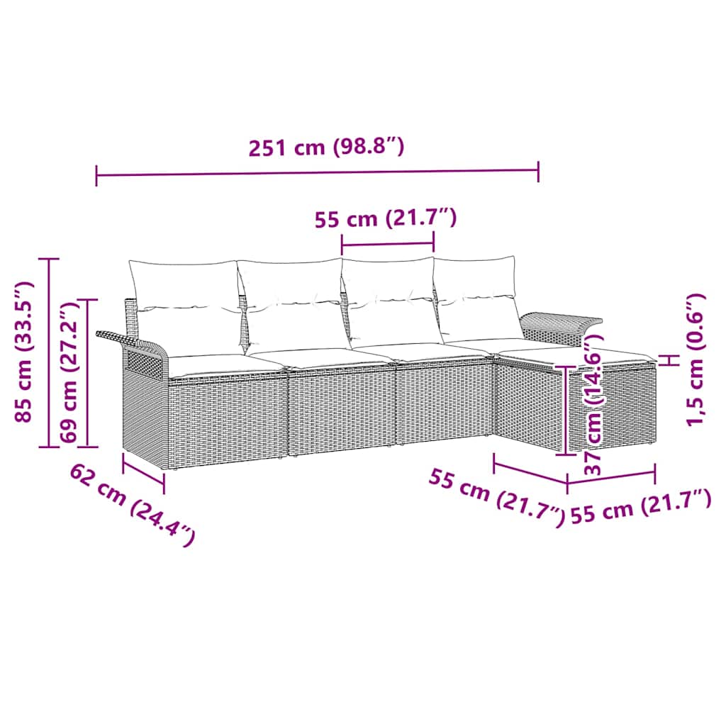 vidaXL Outdoor-Sofa mit Kissen 5 pcs Schwarz Poly-Rattan