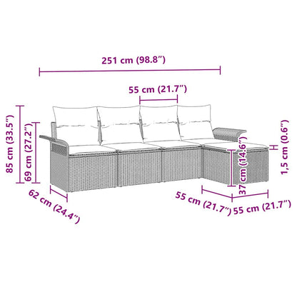vidaXL Outdoor-Sofa mit Kissen 5 pcs Schwarz Poly-Rattan