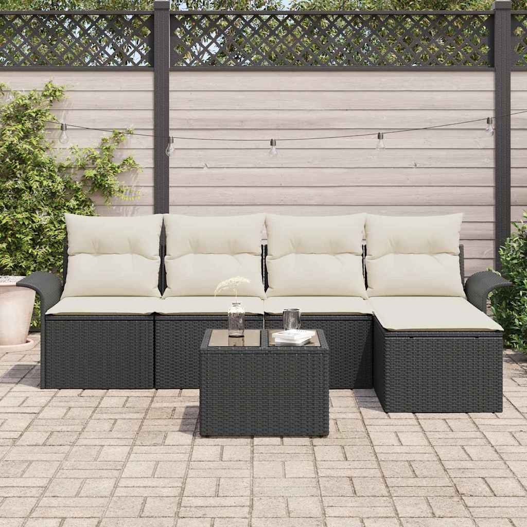 Outdoor-Sofa mit Kissen 6 pcs Schwarz Poly-Rattan