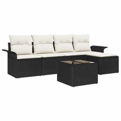 Outdoor-Sofa mit Kissen 6 pcs Schwarz Poly-Rattan