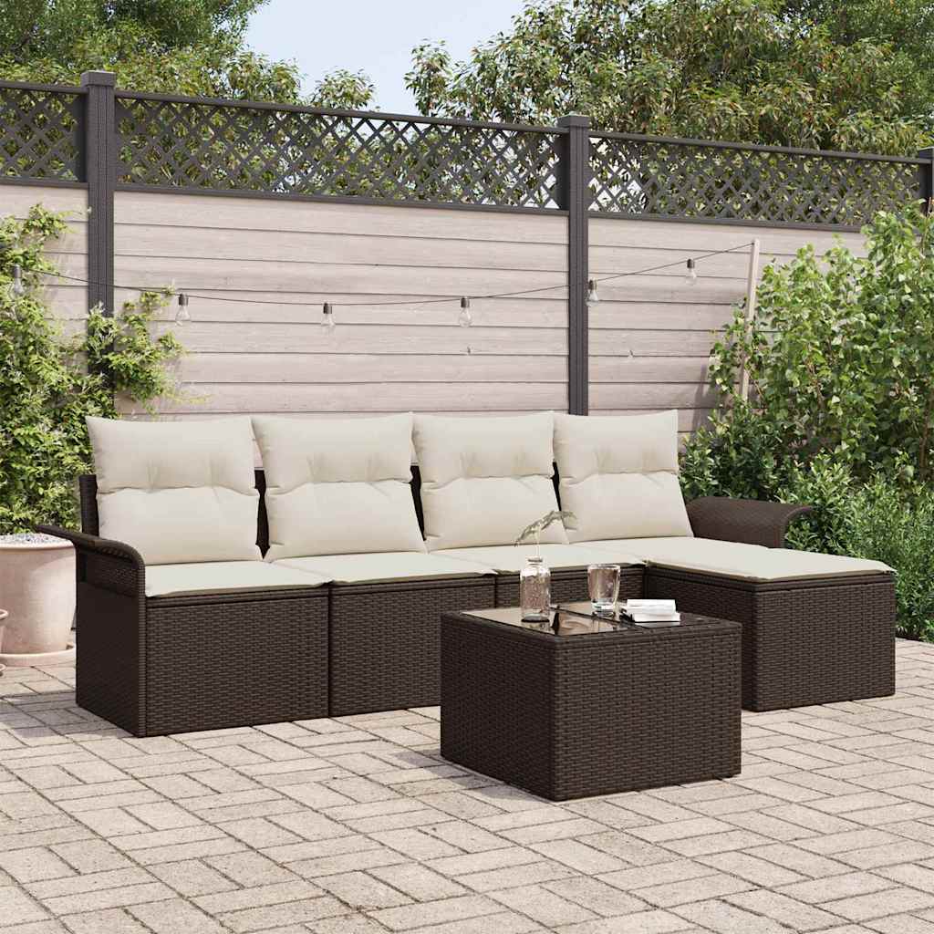 Outdoor-Sofa mit Kissen 6 pcs Braun Poly-Rattan