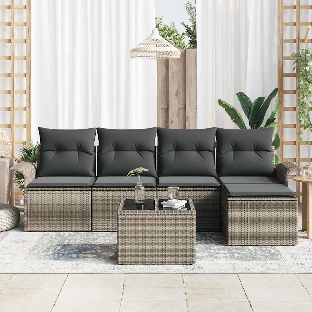 vidaXL Outdoor-Sofa mit Kissen 6 pcs Grau Poly-Rattan