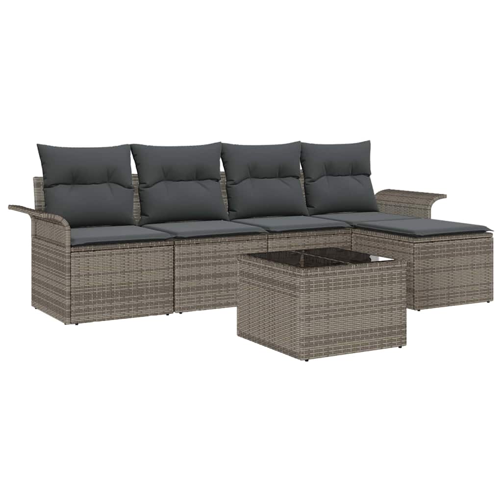 vidaXL Outdoor-Sofa mit Kissen 6 pcs Grau Poly-Rattan