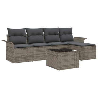 vidaXL Outdoor-Sofa mit Kissen 6 pcs Grau Poly-Rattan