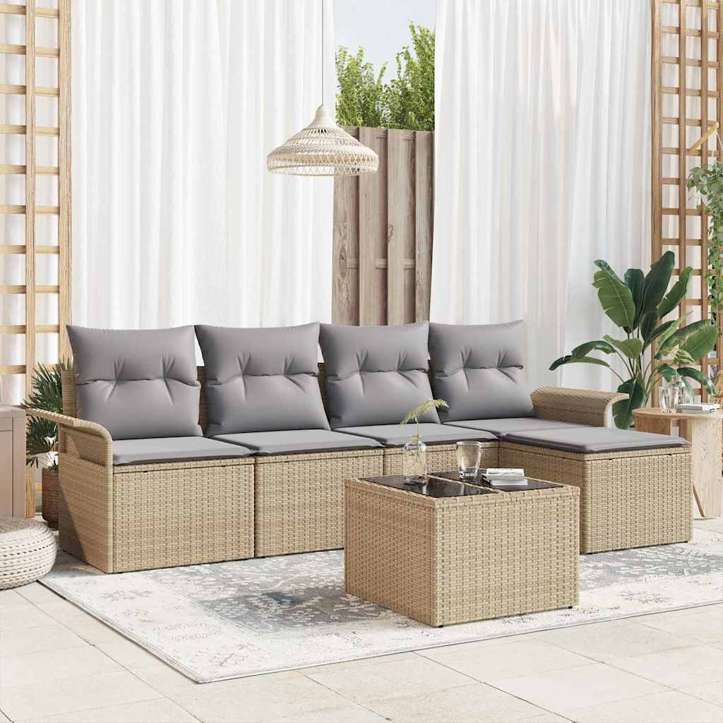 Outdoor-Sofa mit Kissen 6 pcs Beige Poly-Rattan