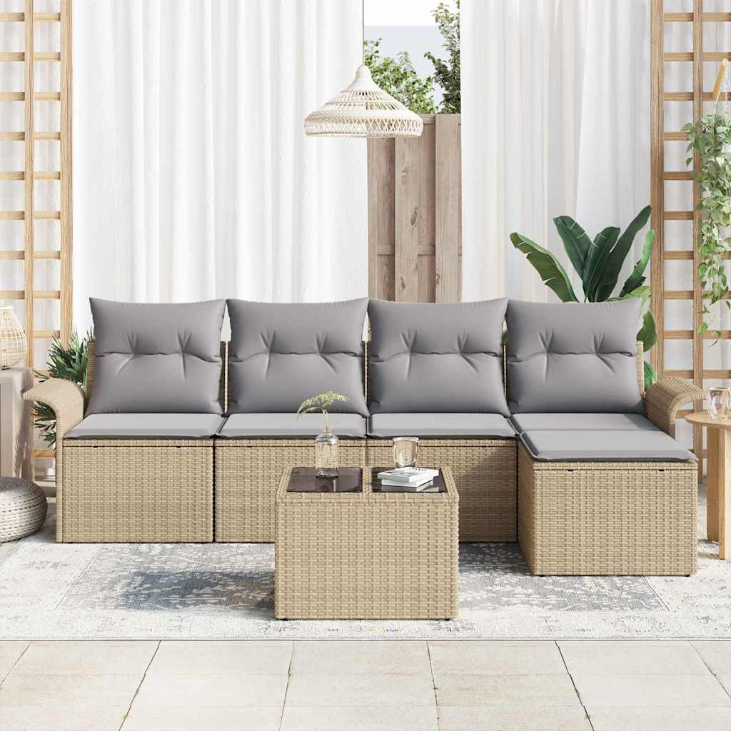 Outdoor-Sofa mit Kissen 6 pcs Beige Poly-Rattan
