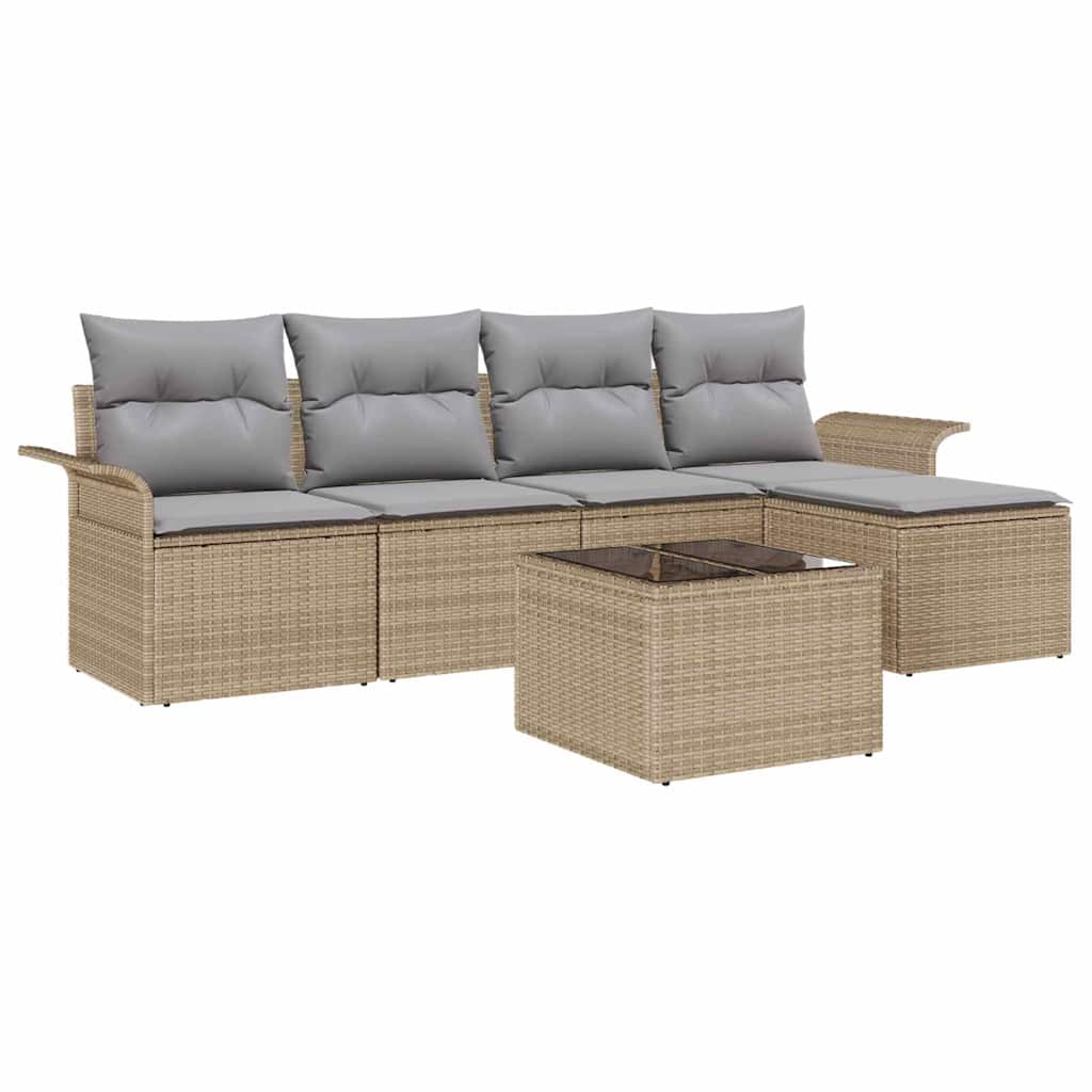 Outdoor-Sofa mit Kissen 6 pcs Beige Poly-Rattan