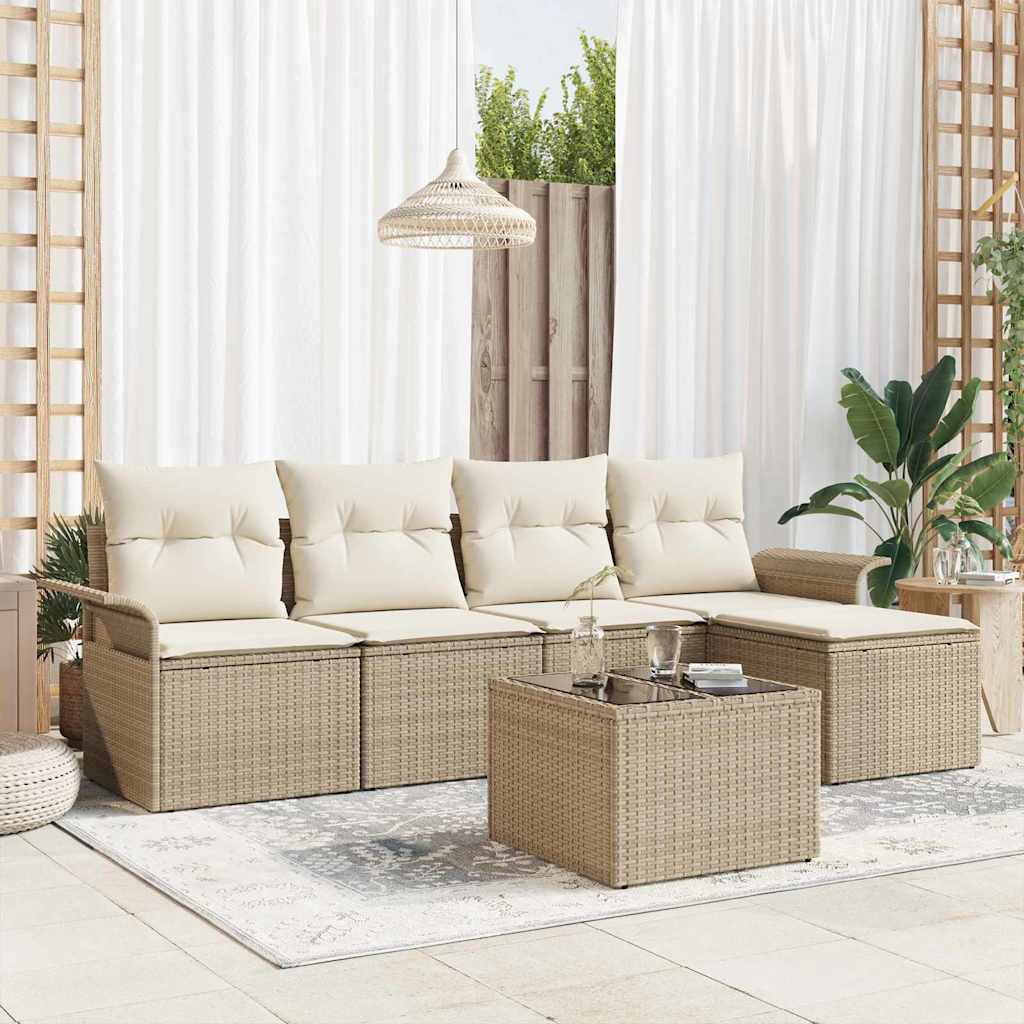vidaXL Outdoor-Sofa mit Kissen 6 pcs Beige Poly-Rattan