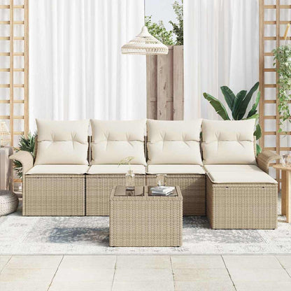 vidaXL Outdoor-Sofa mit Kissen 6 pcs Beige Poly-Rattan