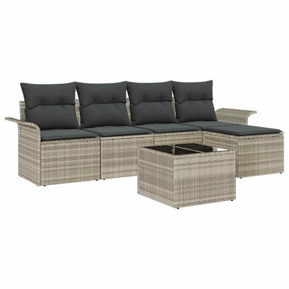 Outdoor-Sofa mit Kissen 6 pcs Hellgrau Poly-Rattan