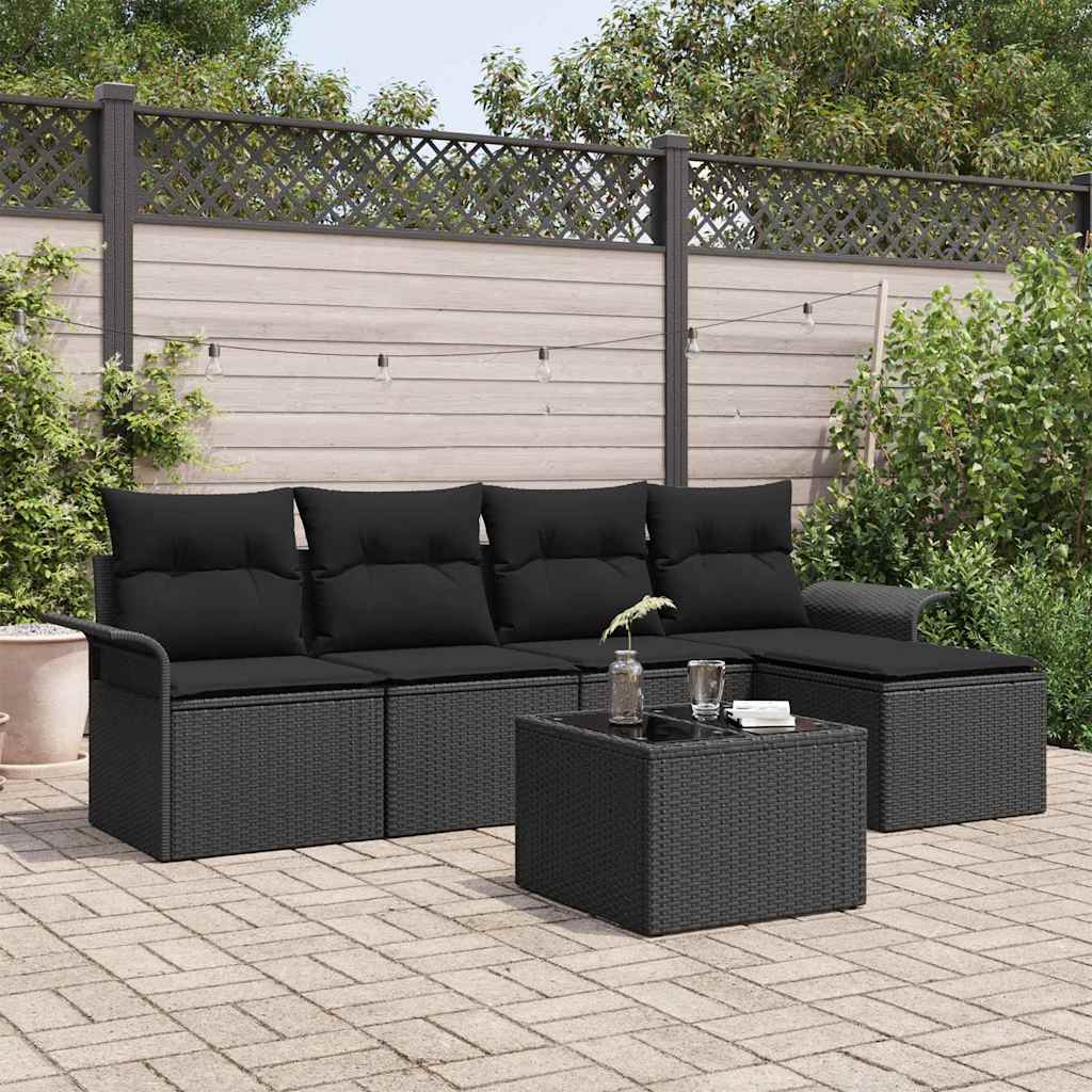 Outdoor-Sofa mit Kissen 6 pcs Schwarz Poly-Rattan
