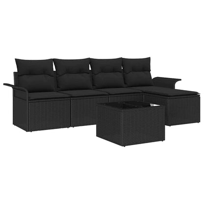Outdoor-Sofa mit Kissen 6 pcs Schwarz Poly-Rattan