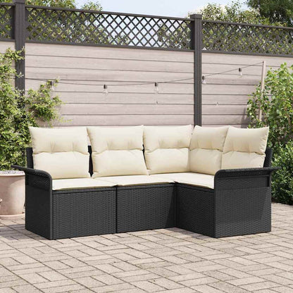 Gartensofa-set mit Kissen 4 pcs Schwarz Poly-Rattan